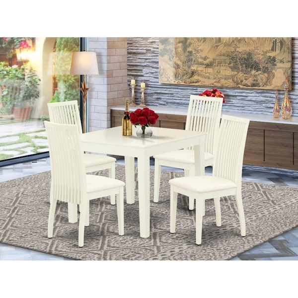 East West Furniture 5 Piece Oxford Dining Set - Linen White OXIP5-LWH-C - main